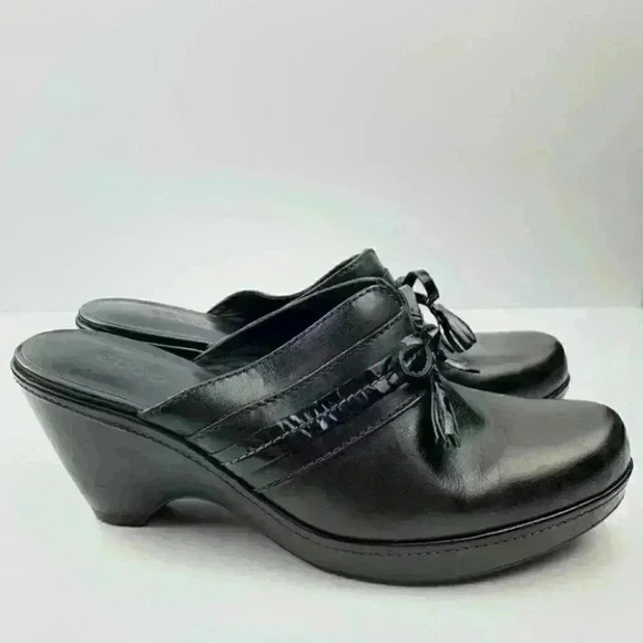 Ecco mules size 38 7-7.5 black leather bow - Picture 12 of 13